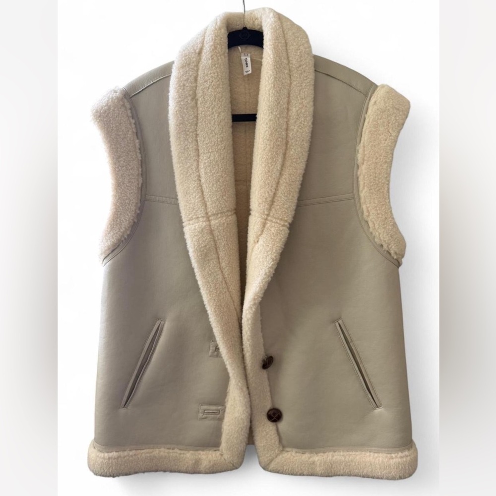 Mango Tan and Cream Shearling Vest